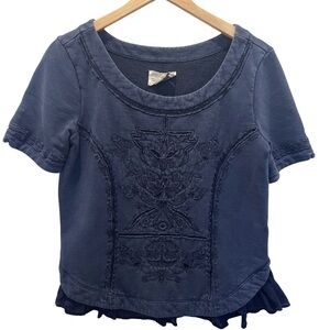 Anthropologie Saturday Sunday Blue Huesca Pieced Short Sleeve Sweatshirt Top